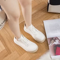 image-Women's High-Top Casual Shoes - Khaki Lace-Up