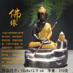image-Kuqi Zisha Indoor Home Decoration Figure Maitreya Buddha Buddha Margin Hand-painted Gold Incense Incense Back Incense Burner Incense Road