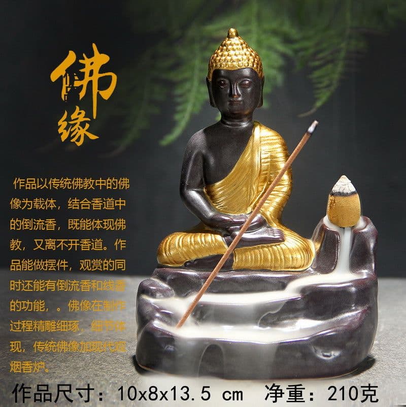 image-Kuqi Zisha Indoor Home Decoration Figure Maitreya Buddha Buddha Margin Hand-painted Gold Incense Incense Back Incense Burner Incense Road
