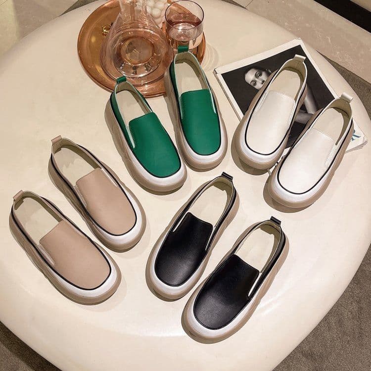 image-Women's Loafers 2022 Green Low-Top PU Shoes, Korean Version, 43 Size