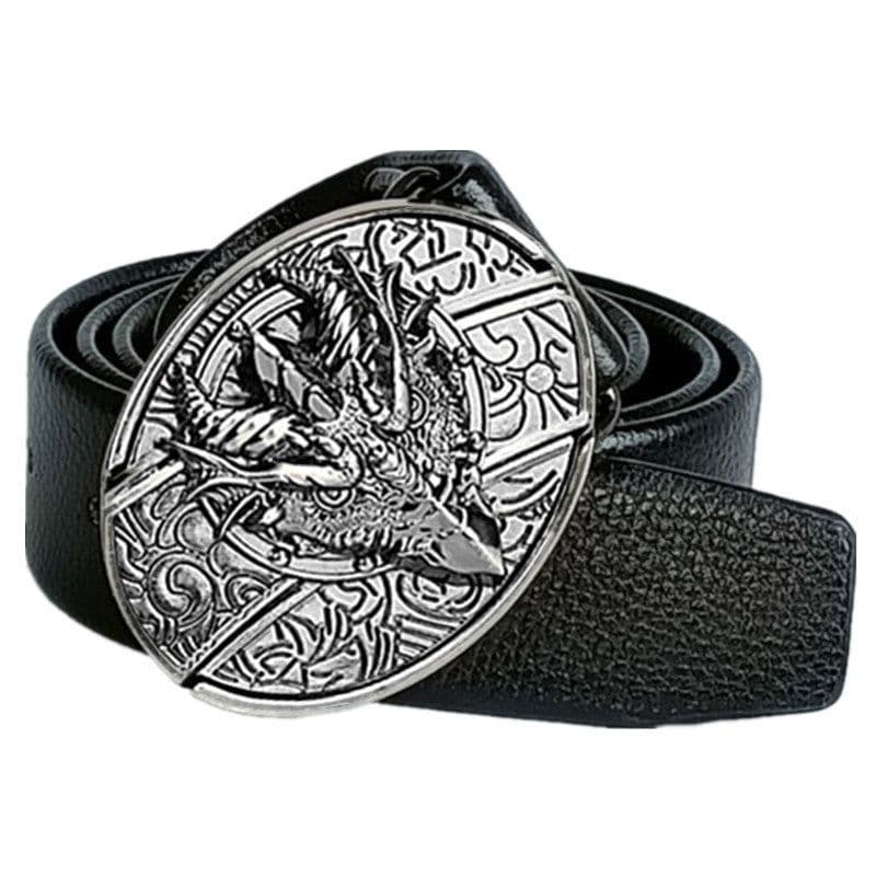 image-Men's Belt Knife - Trendy PU Leather, Alloy Buckle, 130cm