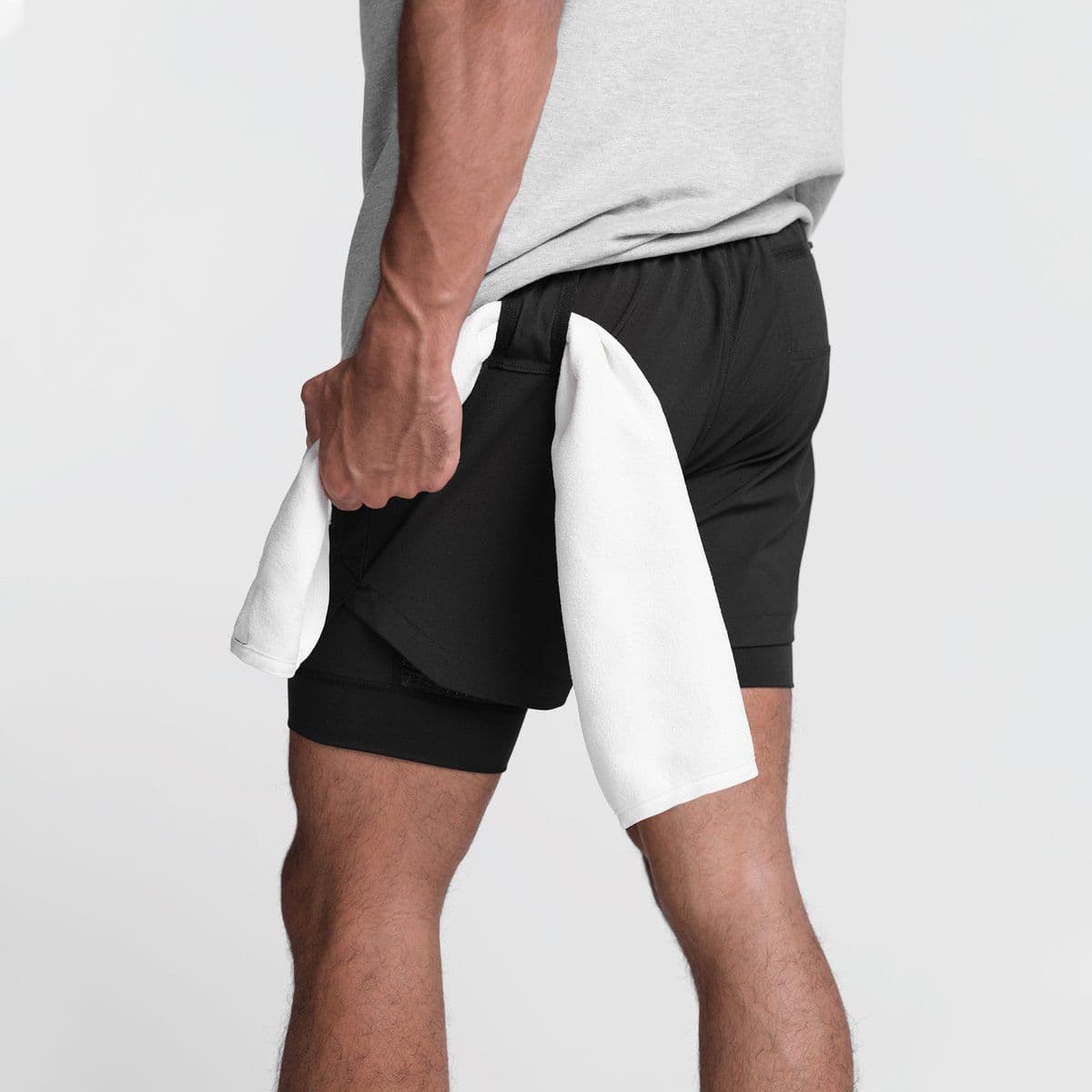 image-European Men's Quick-Dry Muscle Sports Shorts 4XL Beige White