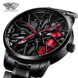 image-SVJ Men's Quartz Watch - 3D Hollow Forged Wheel Design
