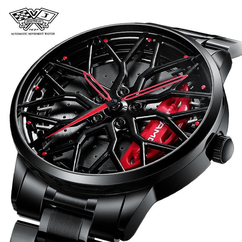 image-SVJ Men's Quartz Watch - 3D Hollow Forged Wheel Design
