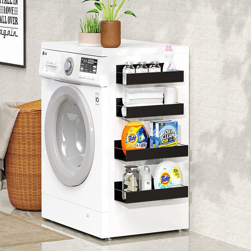 image-Magnetic Refrigerator Storage Rack - Black 4-Tier