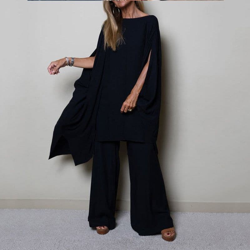 image-Women's Casual Suit Set - Blue Polyester Dolman Sleeves