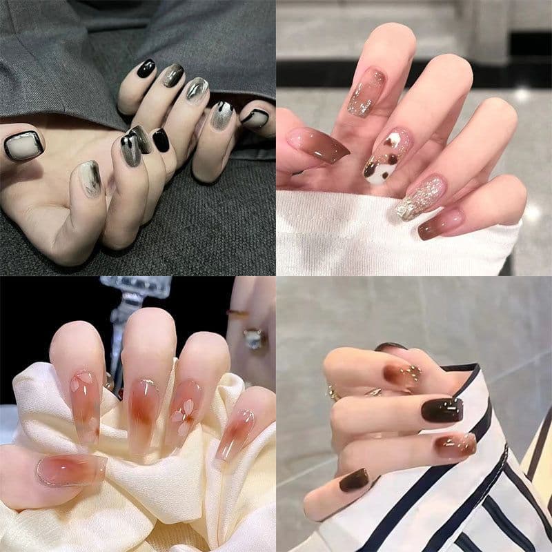 image-Autumn and winter gentle and pure desire simple style wearable manicure patches short, medium and long style white removable fake nail patches