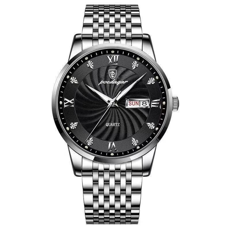 image-POEDAGAR Men's Watch 42mm Waterproof Stainless Steel