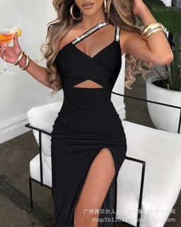 image-Women's V-Neck Pleated Dress - Sleeveless Black XS