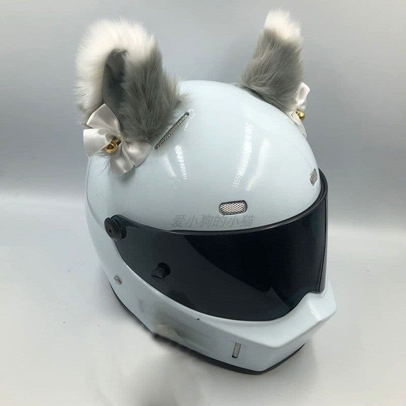 image-Motorcycle Helmet Cat Ears Bow Decoration - Plush Red