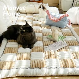 image-Foreign trade thickened ins wind cream color autumn and winter plush bedside mat non-slip rectangular bun mat tatami mat