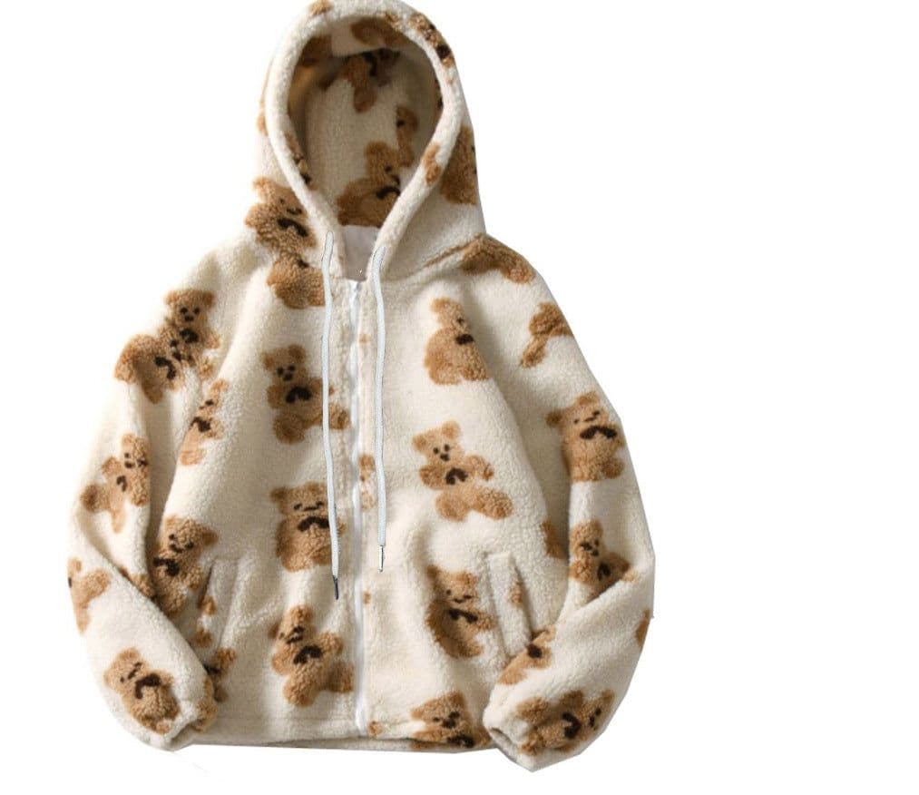 image-Women's Hooded Cartoon Bear Sweatshirt - Thick XL Khaki