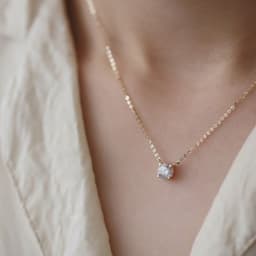 image-Sterling Silver Necklace Plated 14K Gold One Carat Diamond Four Claw Pendant