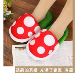 image-Mario Piranha Flower Slippers - Red Polka Dot