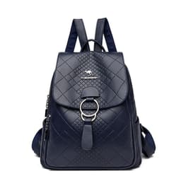 image-Backpack Women's Navy Blue PU Leather 20-35L