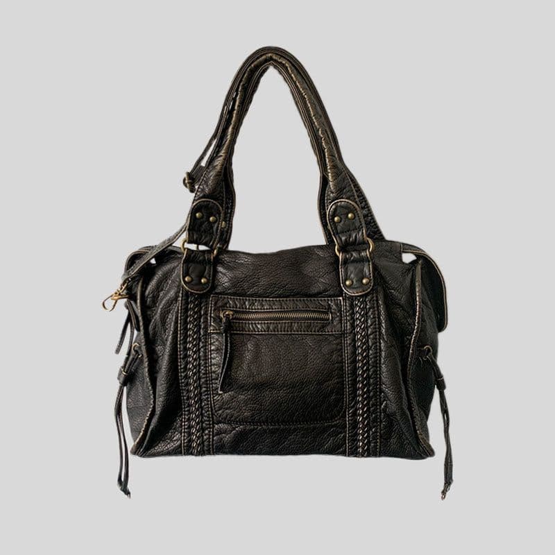 image-Retro Motorcycle PU Leather Tote Bag, Large Vintage Washed, Bronze