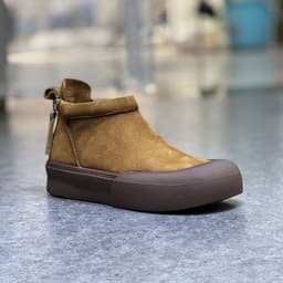 image-Shu Genuine Leather Women's Ankle Boots - Double Zipper Retro Design, Thick Sole, Khaki Brown