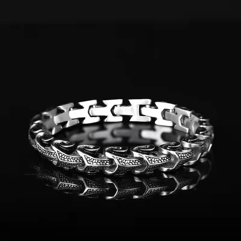 image-Retro Men's Hip-Hop Bracelet - Silver 22CM AININA