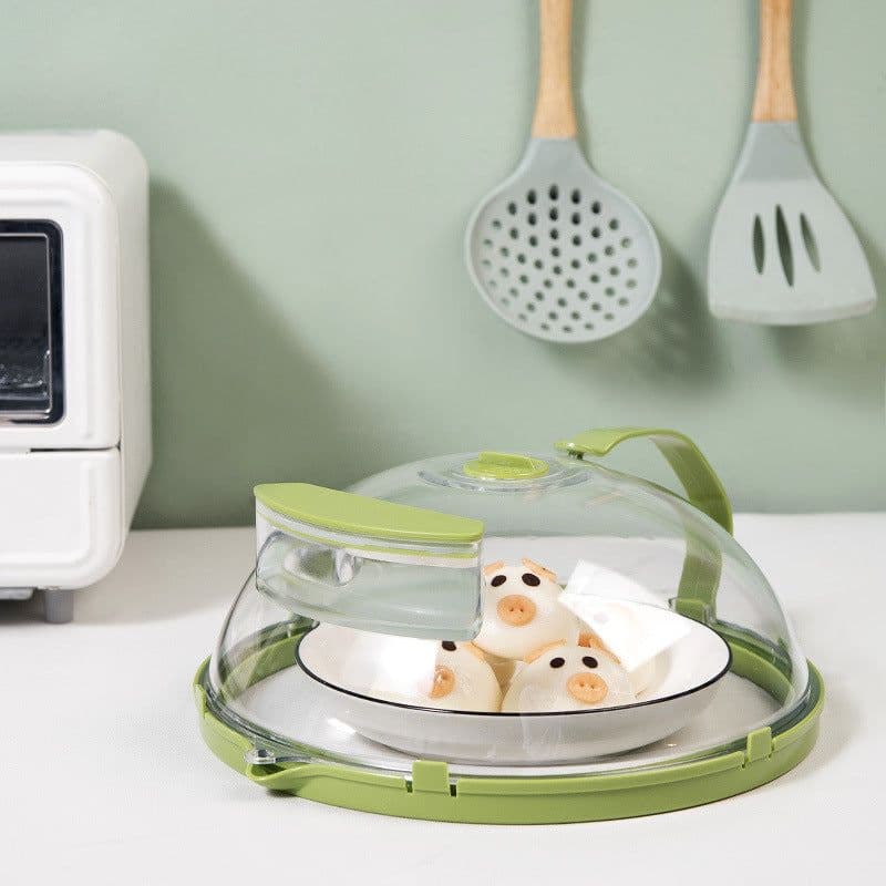 image-Microwave Oven Heating Cover with Handle - Green Large 30*11cm