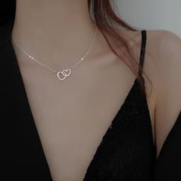 image-Japanese and Korean Cold Wind Metal Alloy Heart Double Necklace - Small