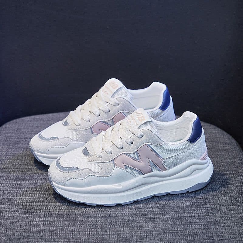 image-2023 Autumn Women's Breathable Dad Sports Shoes, Beige Pink, Low Top, Flat Sole