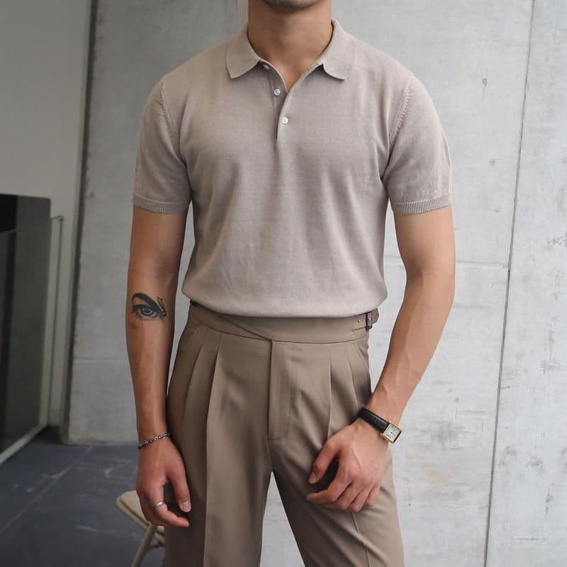 image-Slim-fit Cotton POLO Shirt Men Short Sleeve