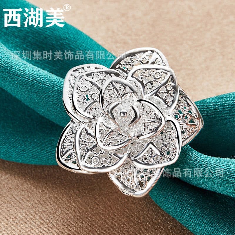 image-Xihumei Silver Three-Layer Wreath Open Ring Women's Jewelry