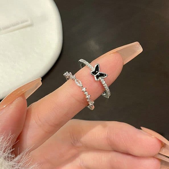 image-Moonstone Geometric Rings 2-Piece Set - Simple Fashion Jewelry for Women