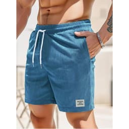 image-Men's Corduroy Shorts Blue Lace-Up Sports