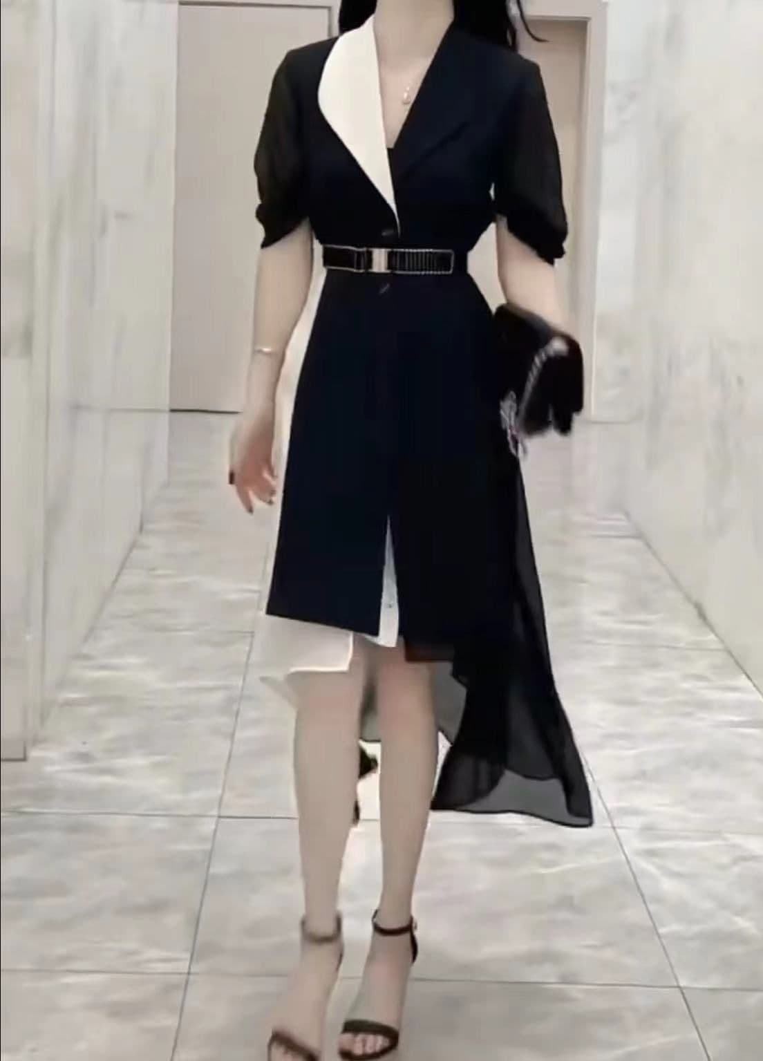 image-Women's Midi Dress - High Waist A-Line Short Sleeve
