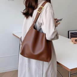 image-Versatile ins large capacity bag female 2024 new lazy style bucket bag retro shoulder messenger bag tote bag