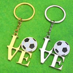 image-Football Keychain - Gold Zinc Alloy I Love Football Pendant
