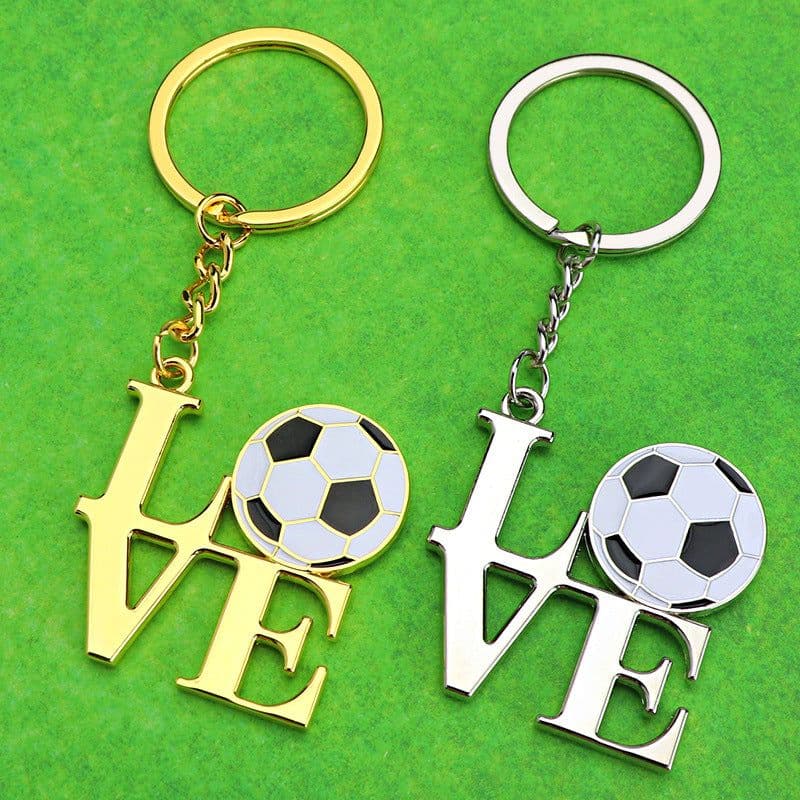 image-Football Keychain - Gold Zinc Alloy I Love Football Pendant