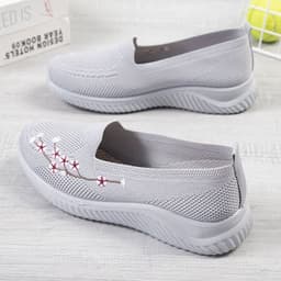 image-Women's Embroidered Sports Shoes - Lightweight, Pink/Black/Gray, Flat Heel