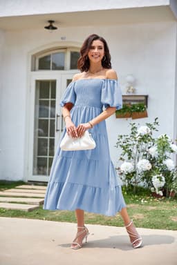 image-Summer Cross-Border Women's Dress - Square Collar Backless Puff Sleeves (54 characters)