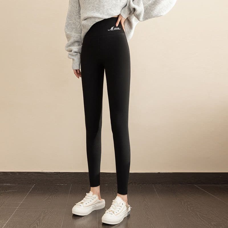 image-Women's Fleece Leggings High Waist - Dark Coffee XL