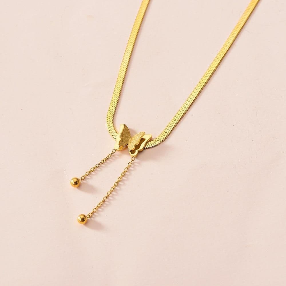 image-Butterfly Pendant Necklace - Titanium Steel Blade Chain
