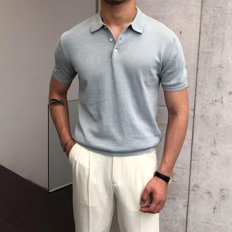 image-Slim-fit Cotton POLO Shirt Men Short Sleeve