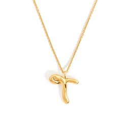 image-Brass Alphabet Necklace Unisex Initial Pendant Gold Plating