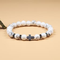 image-Black Beaded Bracelet Tiger Eye Lava Stone 6mm