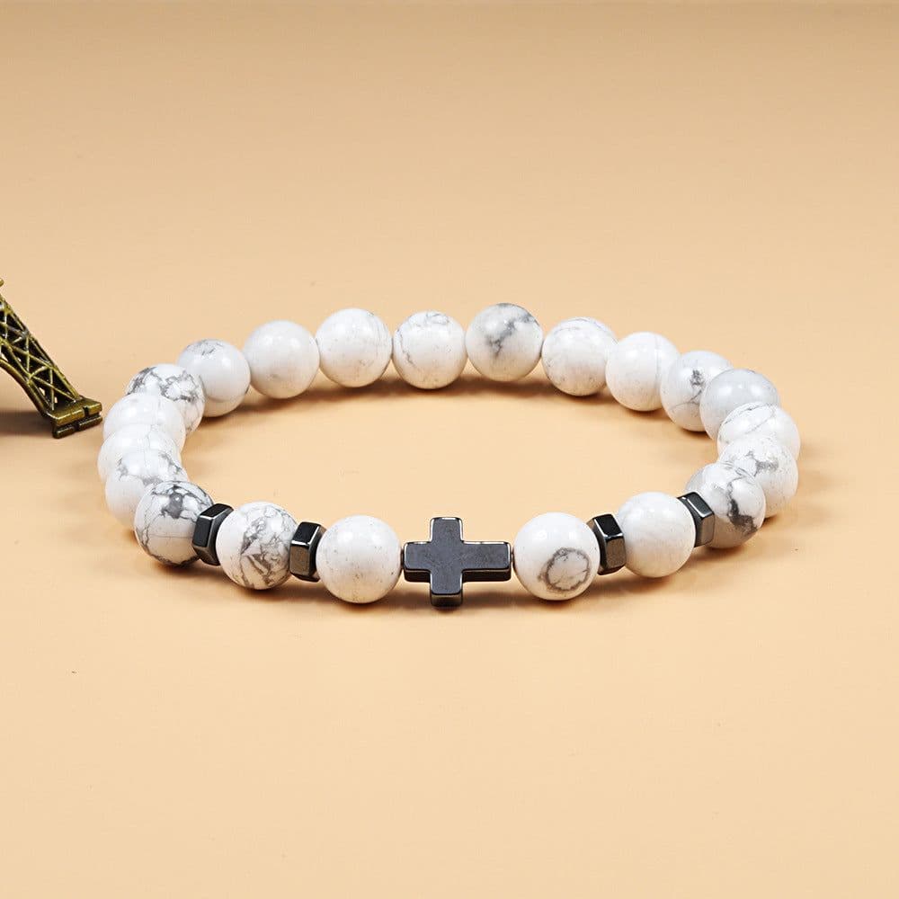 image-Black Beaded Bracelet Tiger Eye Lava Stone 6mm