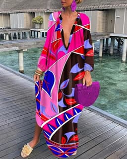 image-Autumn V-Neck Long-Sleeved Dress Women's XXL Polyester