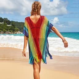 image-Women's Rainbow Hollow Bikini Blouse - Beach Cover Up