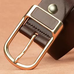 image-Men's Genuine Leather Belt - Pin Buckle Black