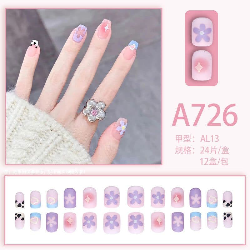 image-Fresh French flowers, cute ins wind, ice and transparent stars, long style, short style, white, high-end manicure and wearable nails