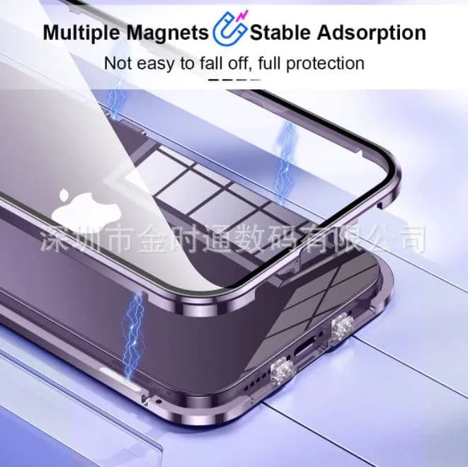 image-Suitable for iPhone15promax anti-peep goggles double buckle Magneto mobile phone case Apple 13 metal protective sleeve