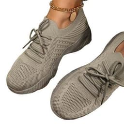 image-Women's Khaki Lace-Up Mesh Sneakers Size 43