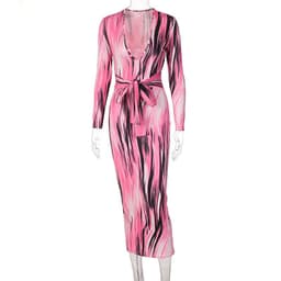 image-French hot-selling 2022 spring new feminine temperament personality printing long-sleeved V-neck dress cross-border wholesale