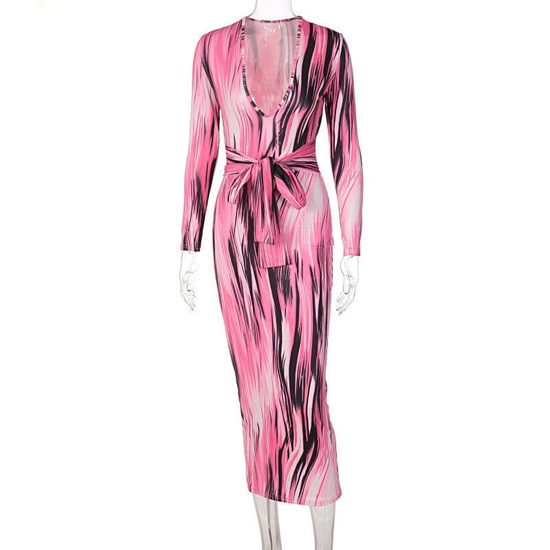 image-French hot-selling 2022 spring new feminine temperament personality printing long-sleeved V-neck dress cross-border wholesale