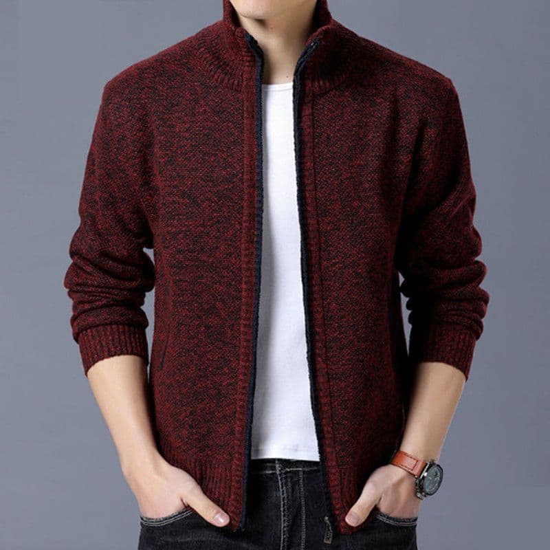 image-Men's Cardigan Sweater Jacket - Polyester Thick Long Sleeve